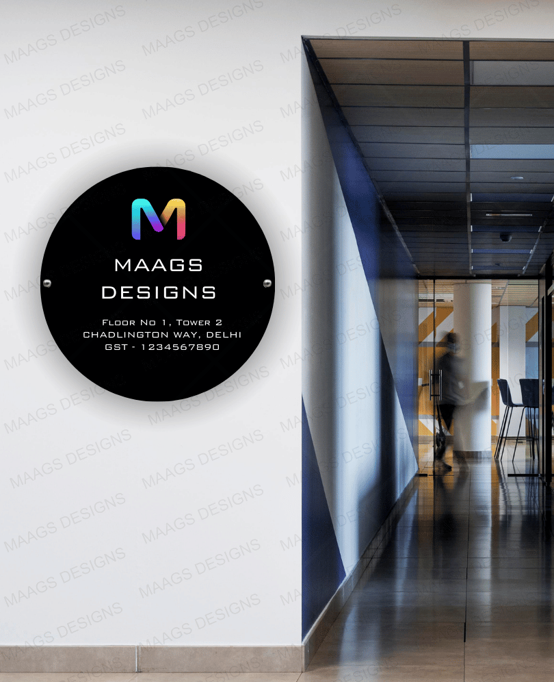 Office Name Plate with Logo (Circular), Round Custom Name Plates for Offices and Shops