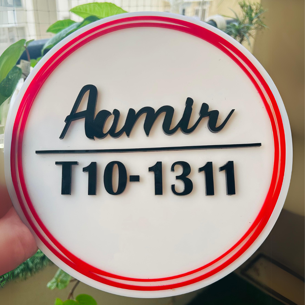 Crimson Orbit Name Plate | Circular Name Plate | Premium Custom Name Plate for Home