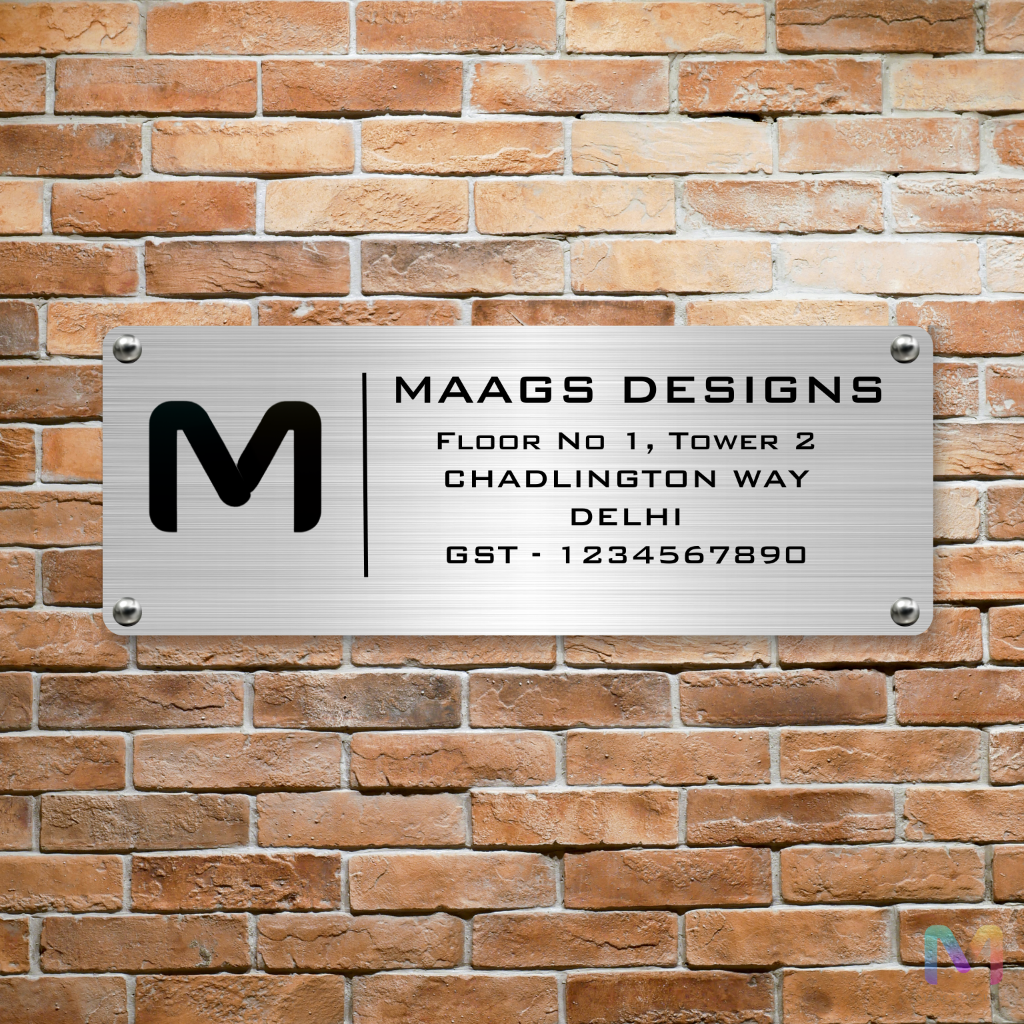Urban Steel Identity - Stainless Steel Office Name Plate with Logo | Stainless Steel Name Plate for Office and Shops