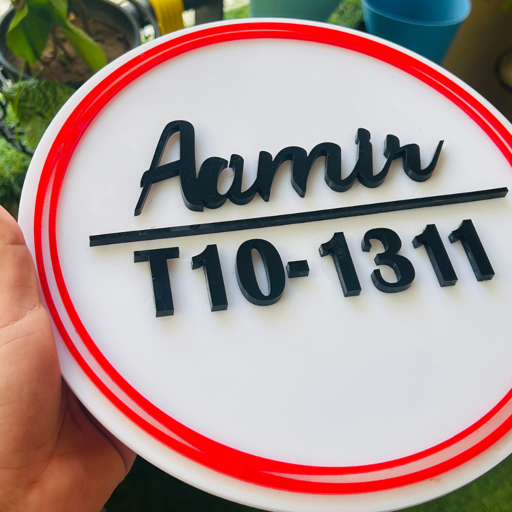 Crimson Orbit Name Plate | Circular Name Plate | Premium Custom Name Plate for Home