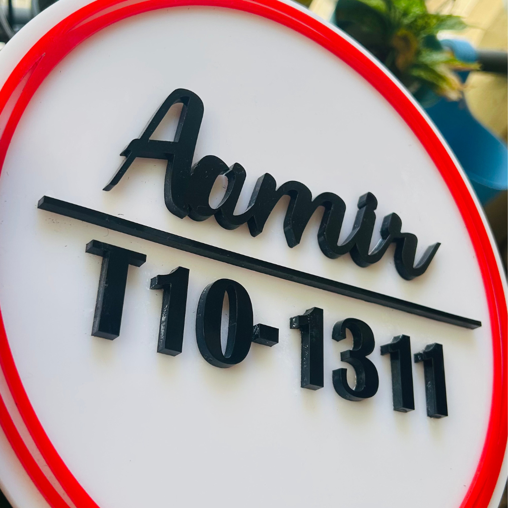 Crimson Orbit Name Plate | Circular Name Plate | Premium Custom Name Plate for Home