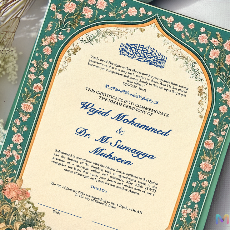 Nikahnama - Garden of Vows Nikahnama with Frame, Nikah Frames