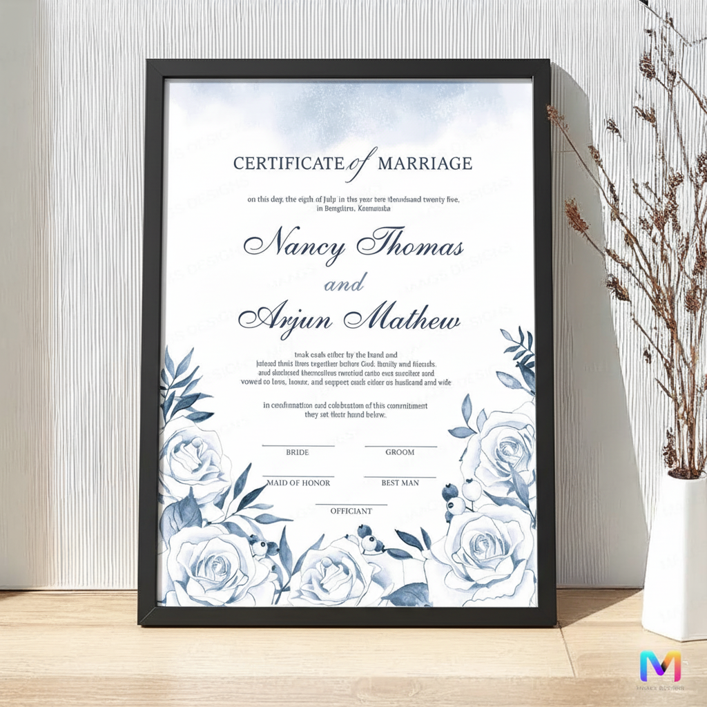 Aqua Floral - Wedding Keepsake Frames, Wedding Memorabilia, Wedding Wall Frames 12 x 18 inches Black Synthetic Wood Frame