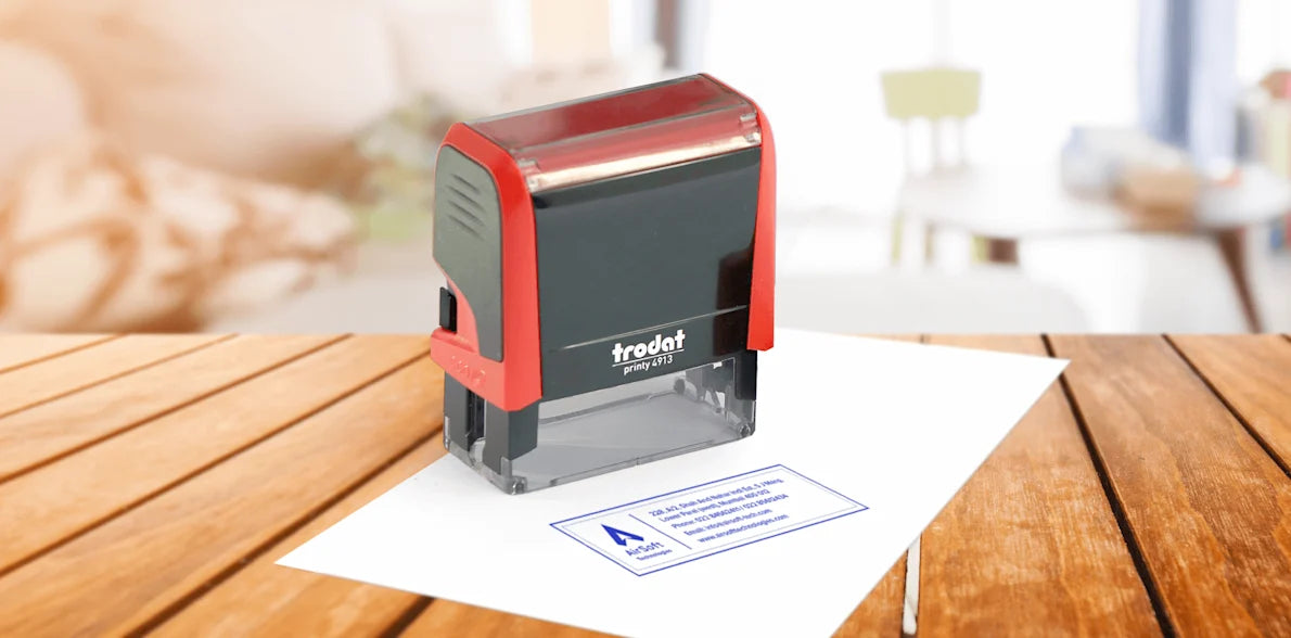 Custom Self Ink Stamps | Personalized Rectangle and Round Self Ink Stamps Large (3.8 cm x 7.6 cm) Red