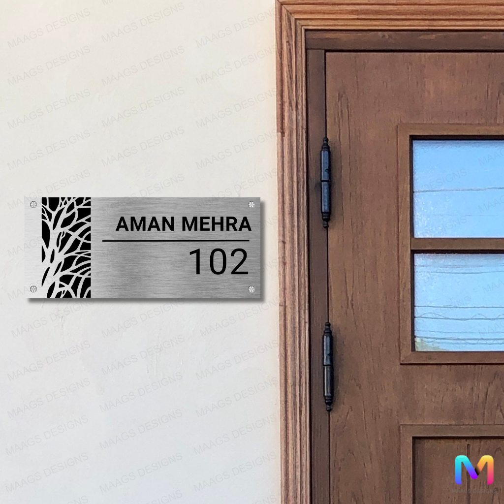 Silver Grove Name Plate - Stainless Steel Name Plate for Home