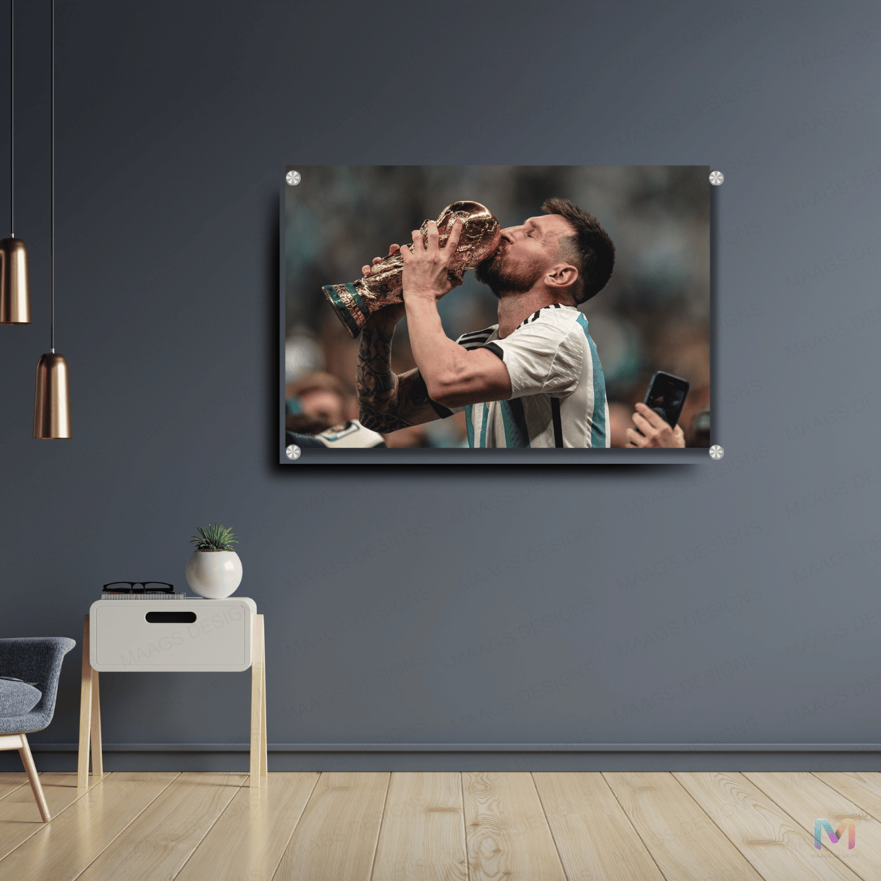 Maags Designs: Lionel Messi - Football (Premium Acrylic Wall Poster) | Football Wall Posters