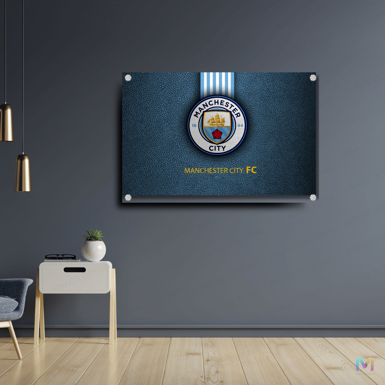 Maags Designs: Manchester City - Football Club - Symbol (Premium Acrylic Wall Poster) | Football Wall Posters
