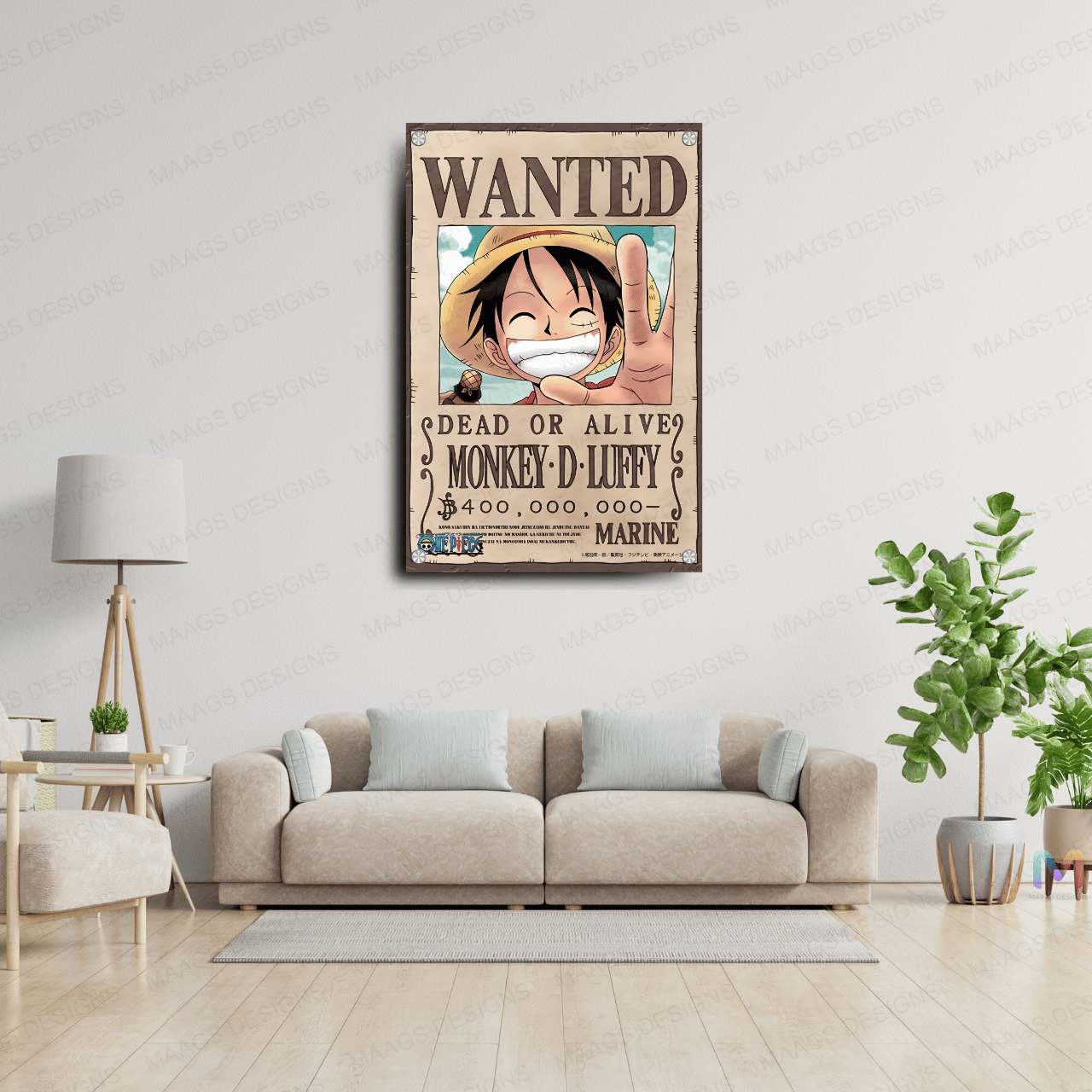 Maags Designs: Monkey D Luffy - One Piece - Bounty Poster (Premium Acrylic Wall Poster)