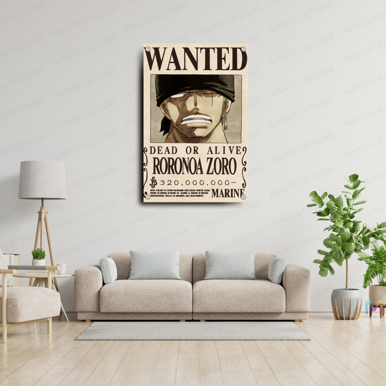 Maags Designs: Roronoa Zoro - One Piece - Bounty Poster (Premium Acrylic Wall Poster)