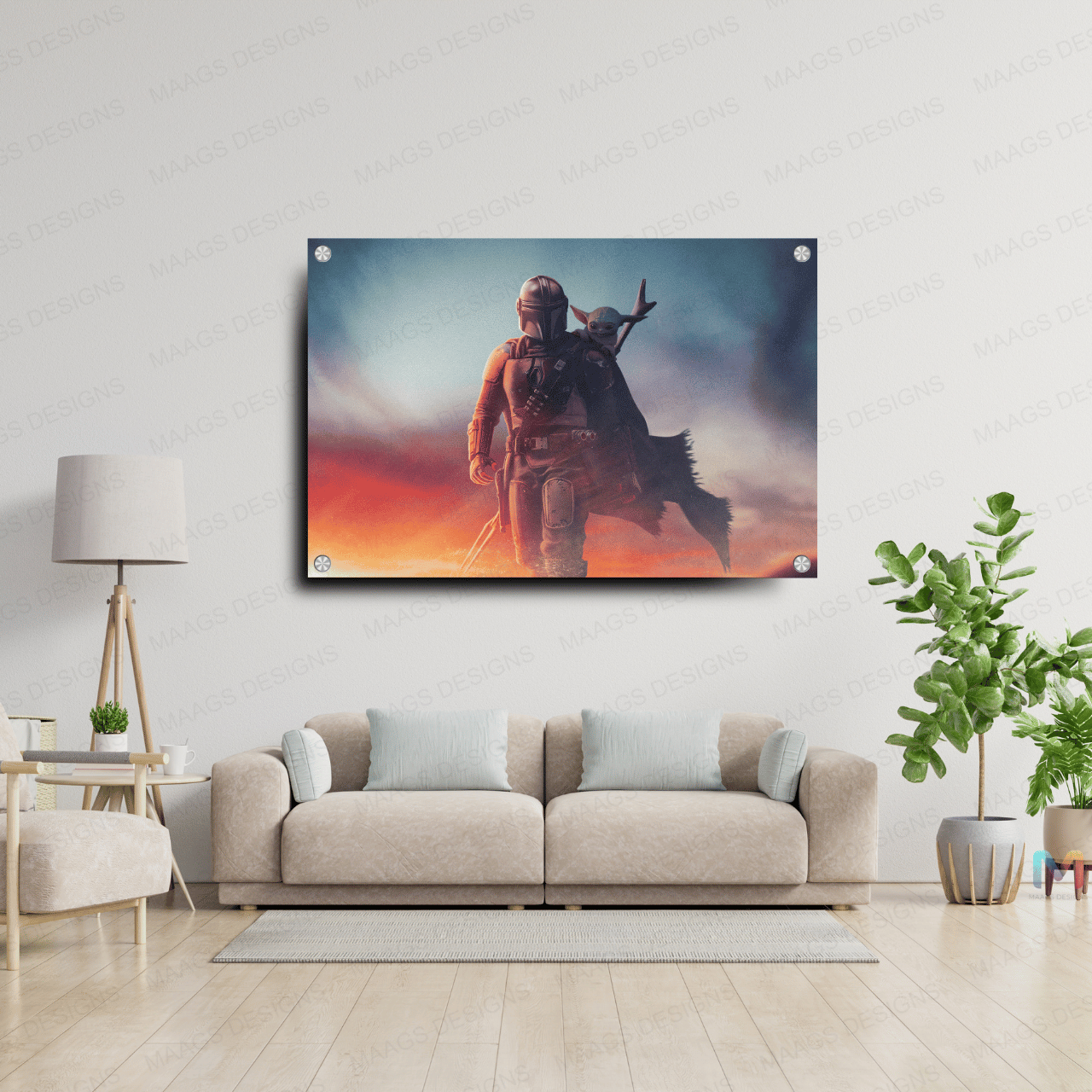 Mandalorian - Grogu Walk in the Sand - Star Wars (Premium Acrylic Wall Poster)