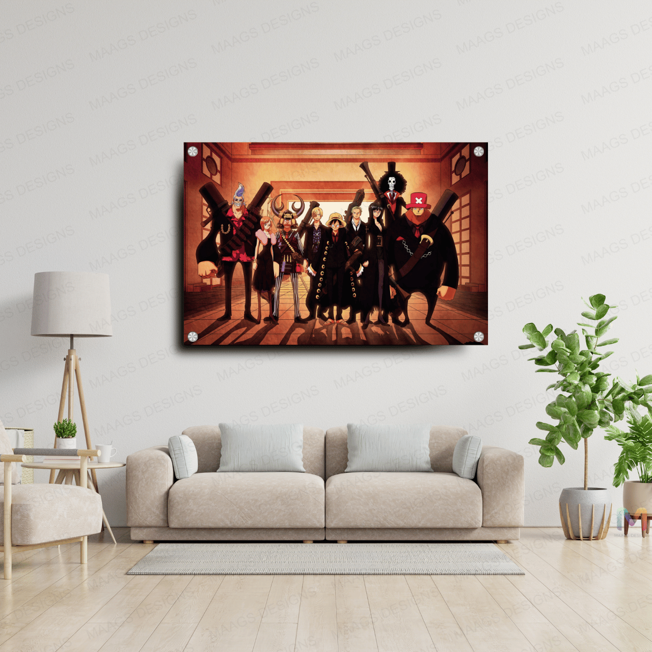 Straw Hat Pirates in Suit - One Piece (Premium Acrylic Wall Poster)