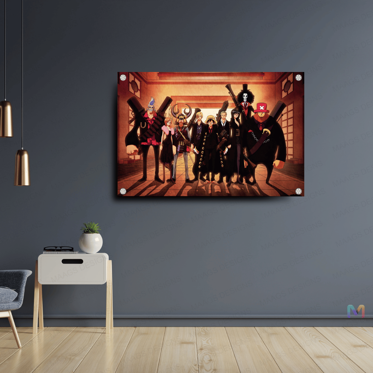 Straw Hat Pirates in Suit - One Piece (Premium Acrylic Wall Poster)