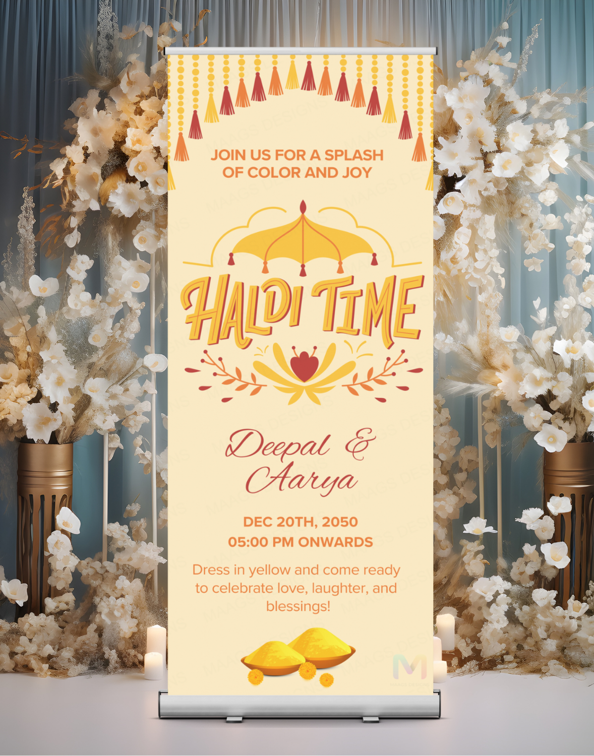 Haldi Banner Standee (with Stand) - Design #23 | Wedding Banner, Celebration Banner, Event Banner, Party Banner