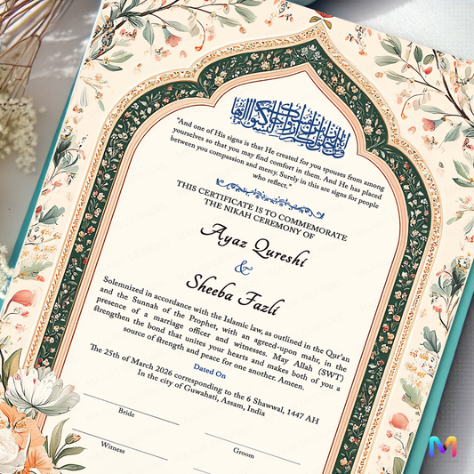 Nikahnama - Mughal Peacock Nikahnama with Frame, Nikah Frames
