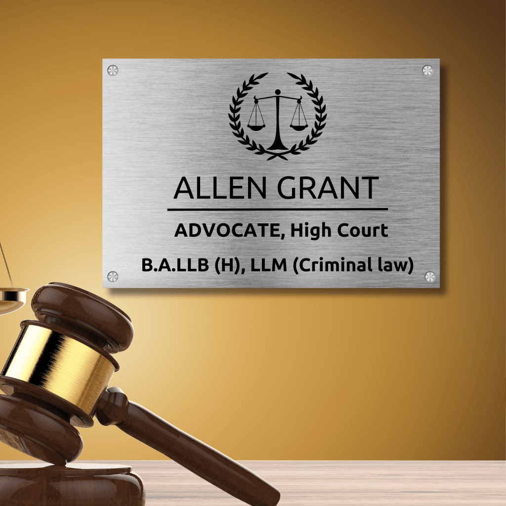 Lawyer Designation Name Plate for Office (Metal) | Custom Name Plate for Advocates and Lawyers