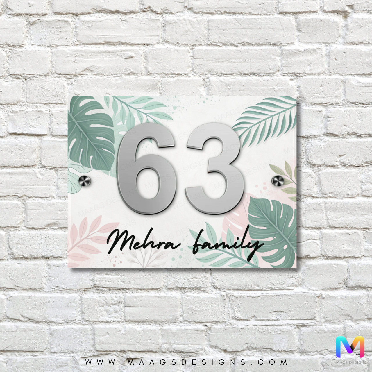 Floral Splash Elegance - House Number Plate (Acrylic) Acrylic