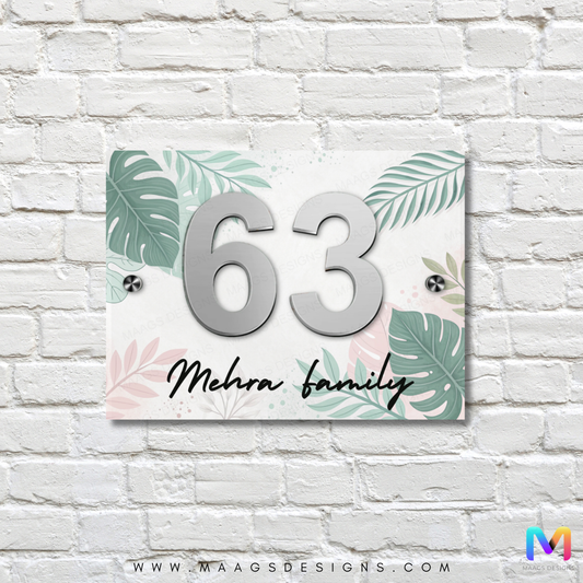 Floral Splash Elegance - House Number Plate (Acrylic) Acrylic