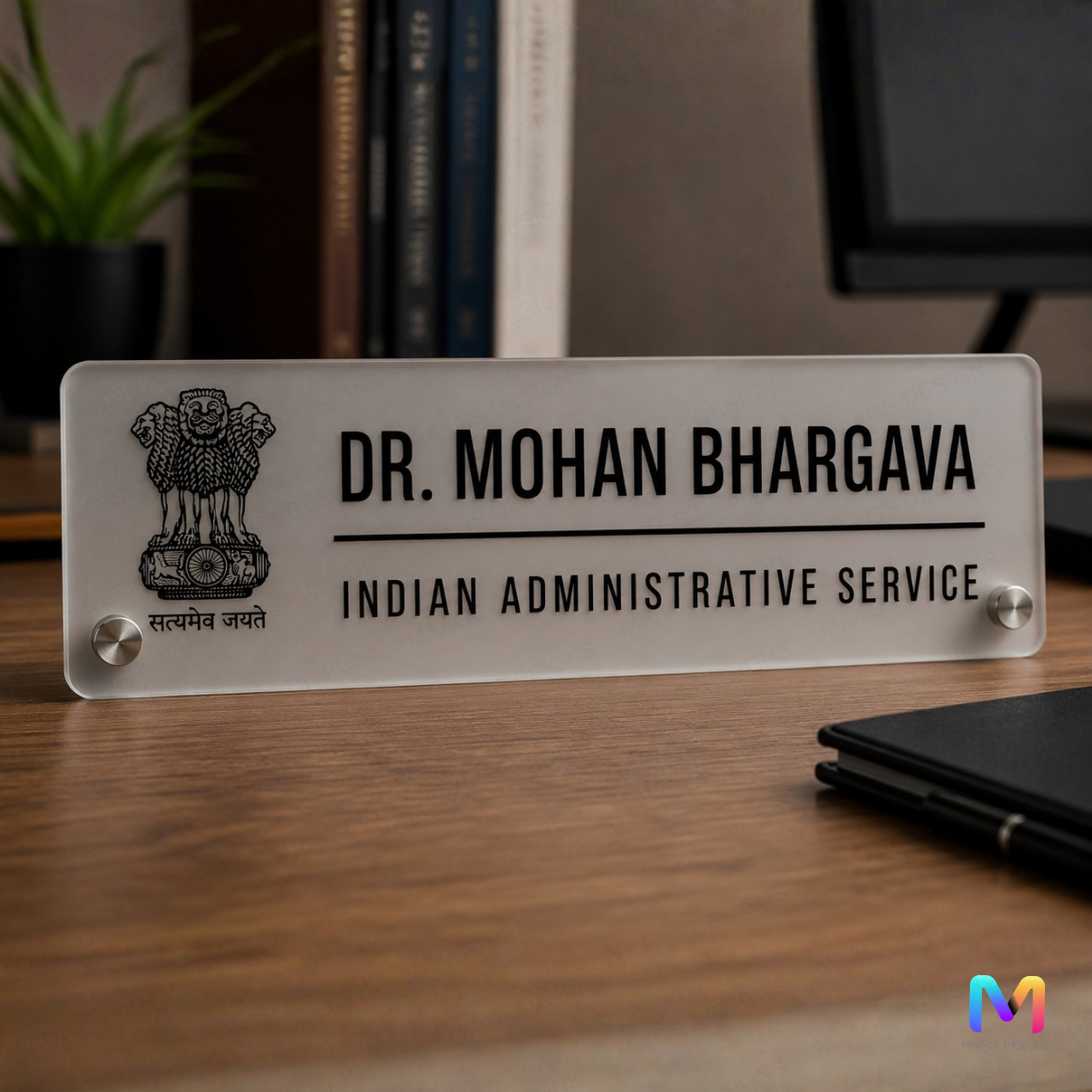 Prism Desk Name Plate for Government Officials, Acrylic Desk Name Plate