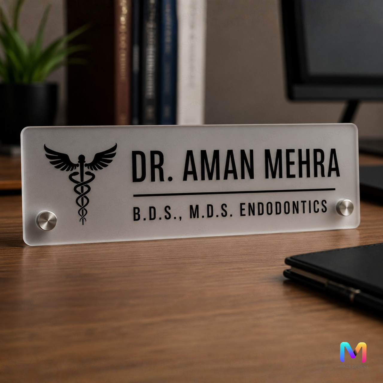 Prism Desk Name Plate for Doctors, Doctors Acrylic Desk Name Plate
