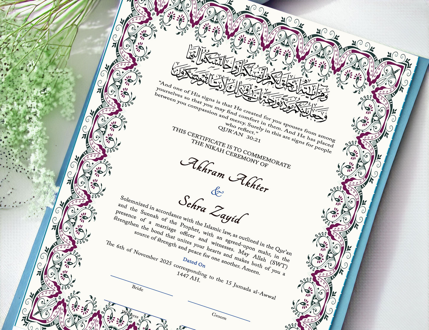 Nikahnama - Sacred Bloom Nikahnama with Frame, Nikah Frames