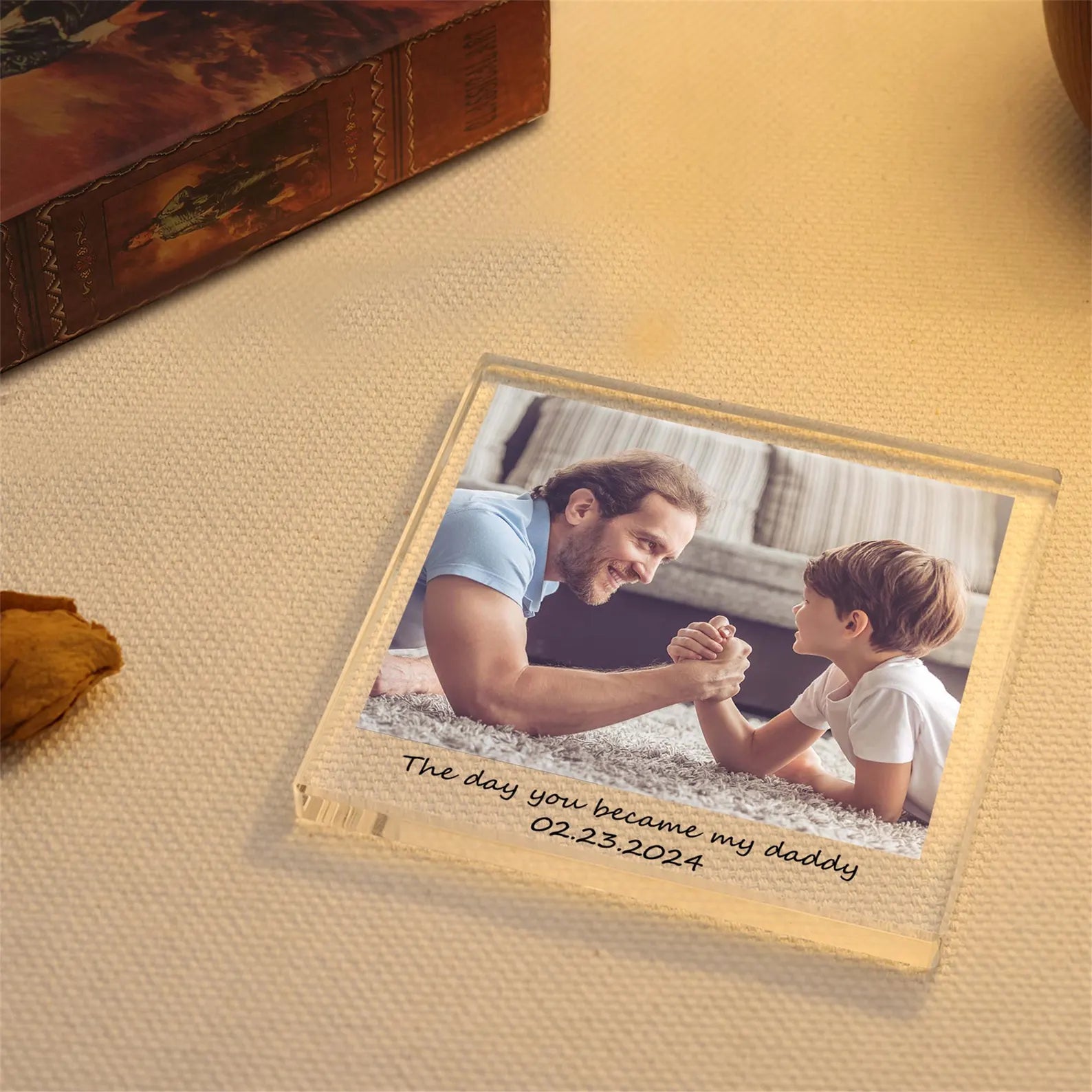 Personalized Acrylic Photo Transparent Message Block, Family Photo Message Stand | Gifts for Him & Her