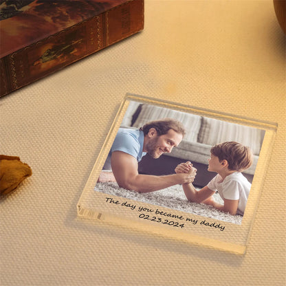 Personalized Acrylic Photo Transparent Message Block, Family Photo Message Stand | Gifts for Him & Her