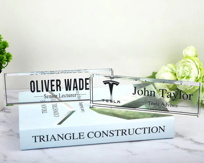 Acrylic Desk Name Plate - Floral Designation, Acrylic Name Plate for Desk, Custom Desk Name Plaque 7" x 2.5" inches UV Printing