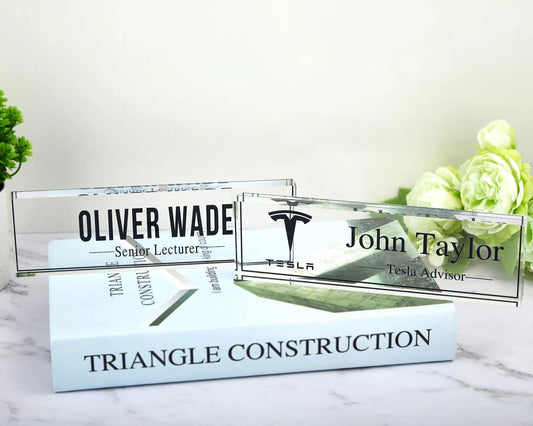 Acrylic Desk Name Plate - Floral Designation, Acrylic Name Plate for Desk, Custom Desk Name Plaque 7" x 2.5" inches UV Printing
