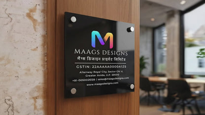 Office Logo Name Plate for Office, Restaurant and Shops (Acrylic), GST Name Plate in Acrylic