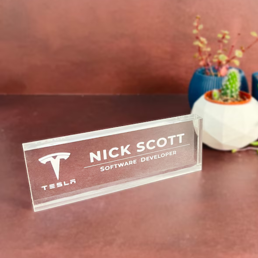 Acrylic Desk Name Plate - Laser Etching | No Colors | Designation Name ...