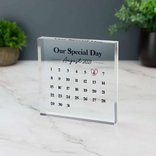 Personalised Calendar Print Acrylic Block | Wedding Engagement Anniversary Gift, Gifts for Him-Her