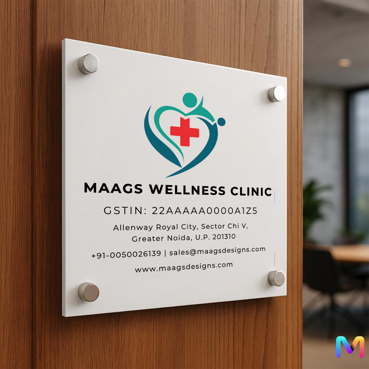Doctors Logo Name Plate - White (Acrylic) Acrylic: Glossy White UV Printing