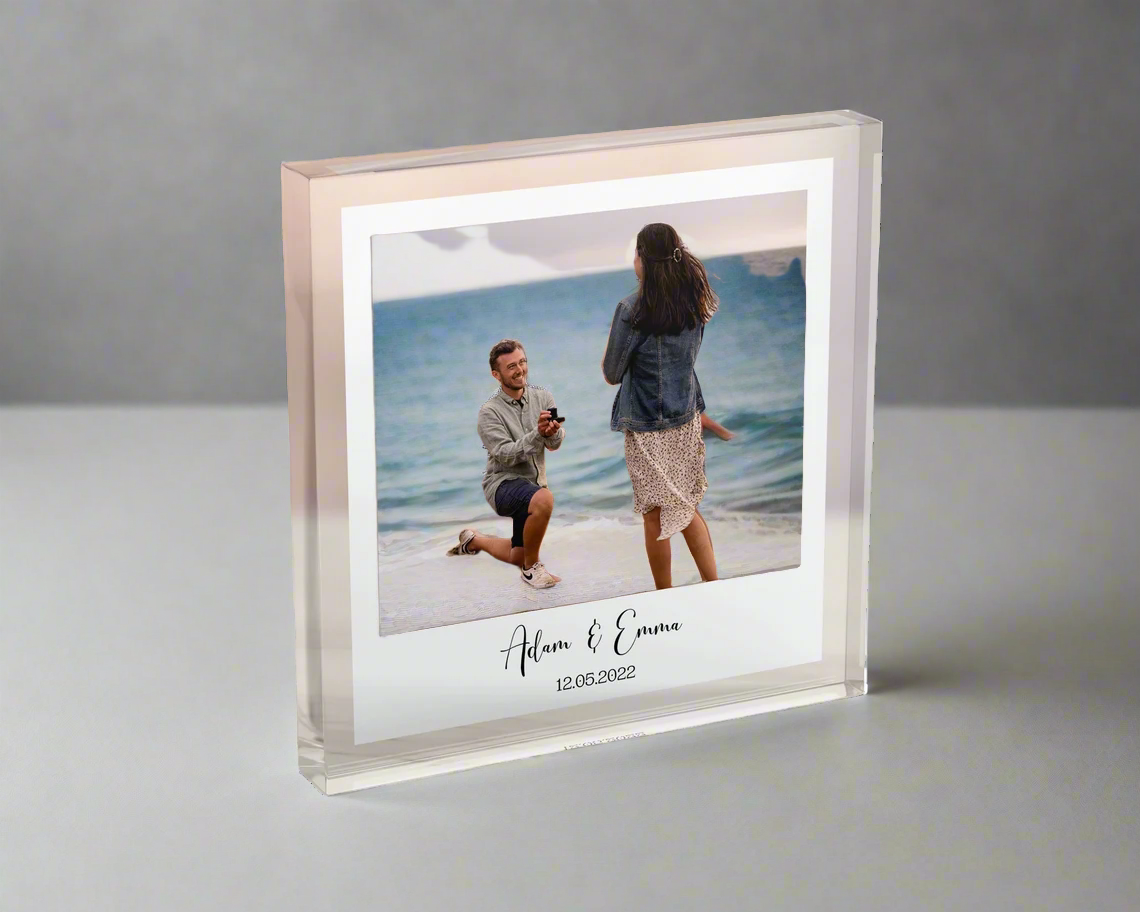 Personalized Acrylic Photo Message Block, Photo Message Stand | Gifts for Him & Her