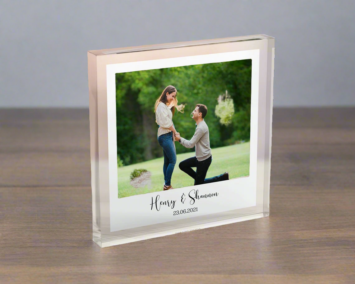 Personalized Acrylic Photo Message Block, Photo Message Stand | Gifts for Him & Her