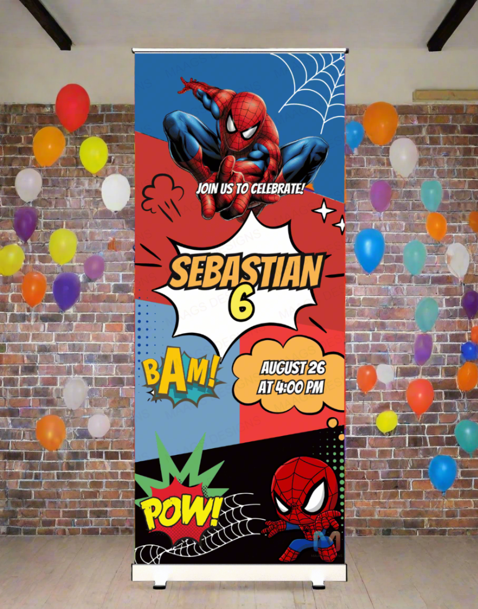 Birthday Banner Standee - #B22, Superhero Themed Banner, Birthday Party Banner (With Stand) Banner with Stand