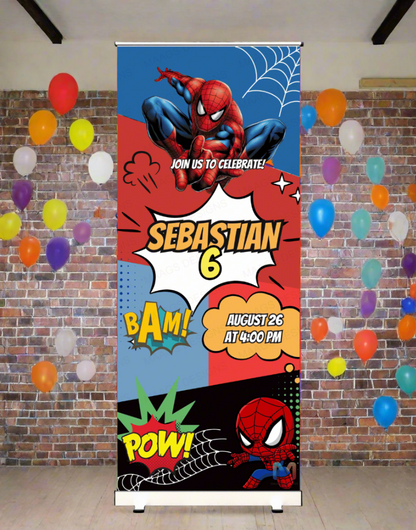 Superhero Themed Birthday Banner Standee (With Stand) - Design #34 | Celebration Banner, Event Banner, Party Banner