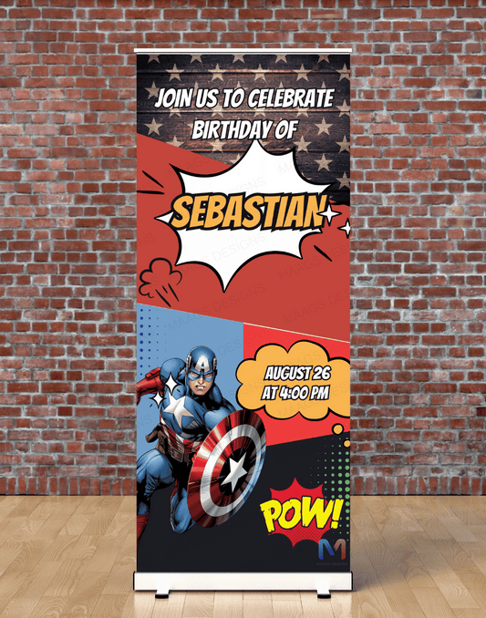 Superhero Themed Birthday Banner Standee (With Stand) - Design #35 | Celebration Banner, Event Banner, Party Banner