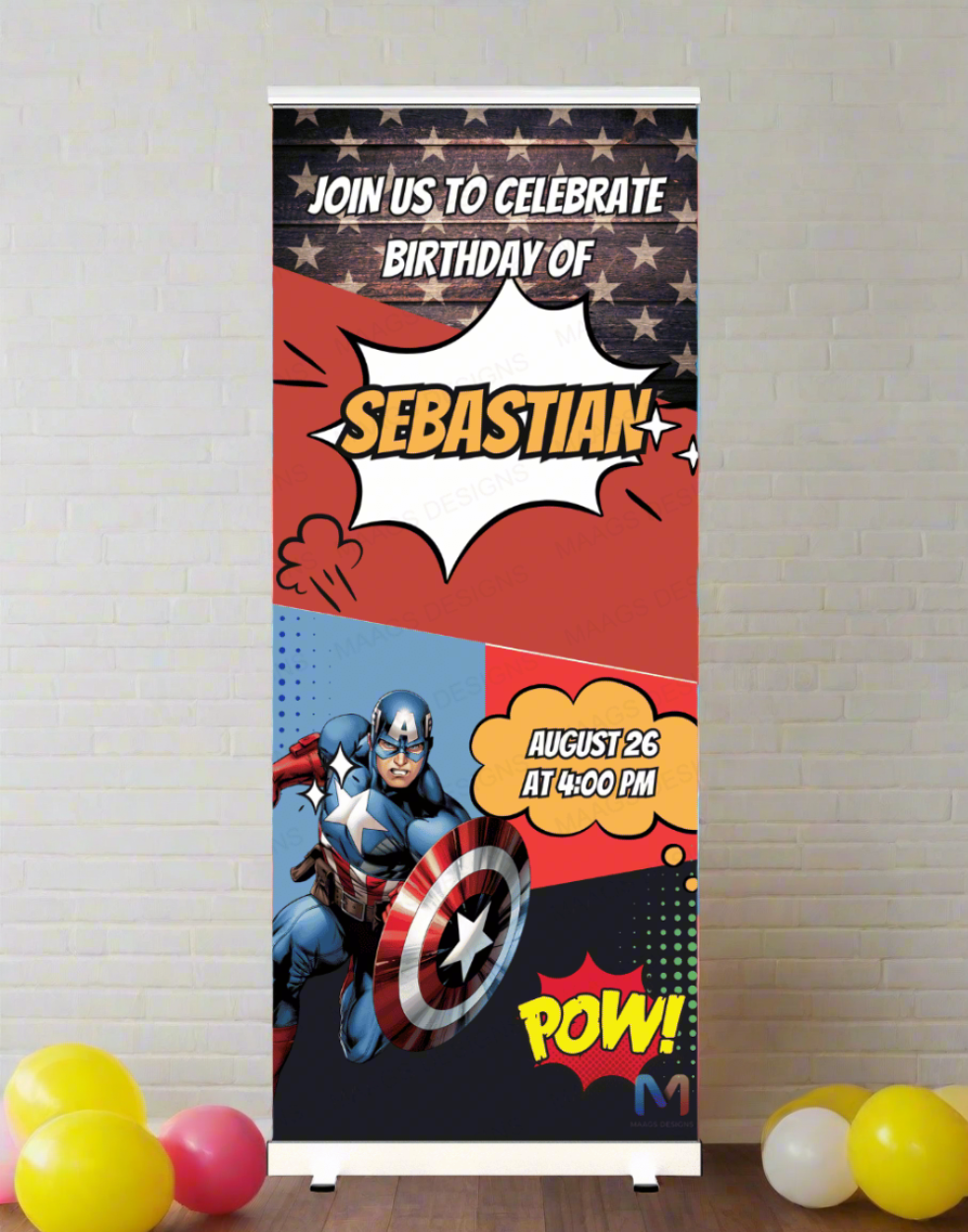Birthday Banner Standee - #B20, Superhero Themed Banner, Birthday Party Banner (With Stand) Banner with Stand