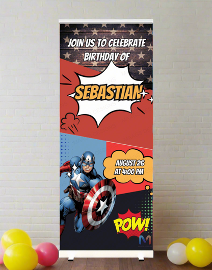 Superhero Themed Birthday Banner Standee (With Stand) - Design #35 | Celebration Banner, Event Banner, Party Banner