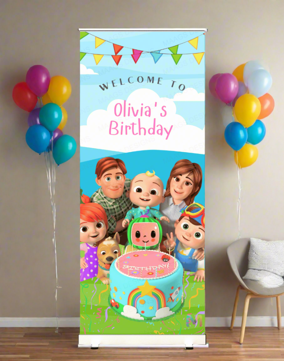 Cartoon Themed Birthday Banner Standee (With Stand) - Design #37 | Celebration Banner, Event Banner, Party Banner