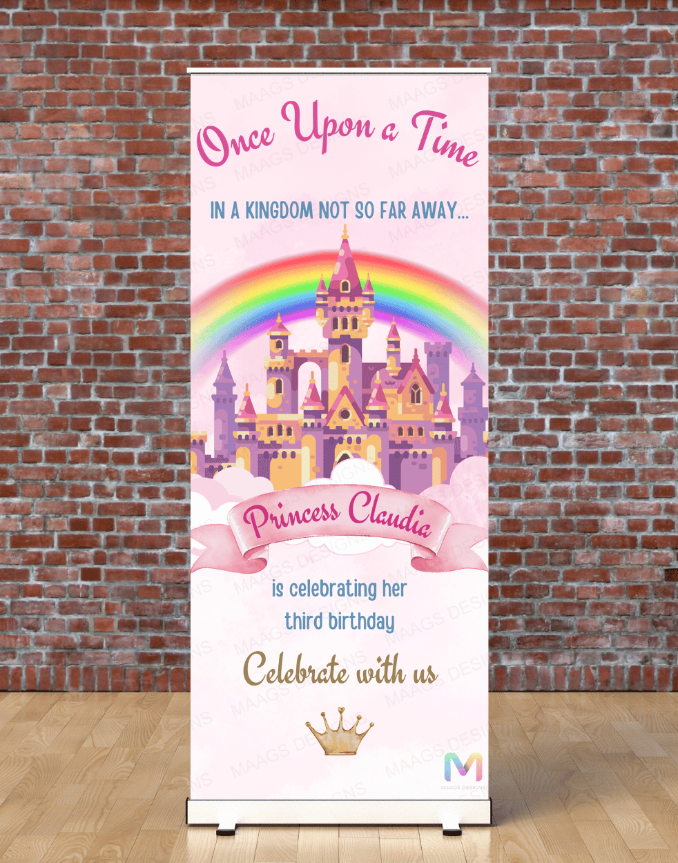 Castle Themed Birthday Banner Standee (With Stand) - Design #41 (6ft x 2.5ft) | Celebration Banner, Event Banner, Party Banner