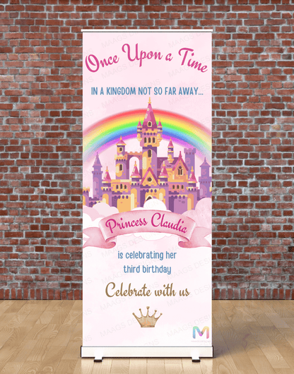 Castle Themed Birthday Banner Standee (With Stand) - Design #41 (6ft x 2.5ft) | Celebration Banner, Event Banner, Party Banner