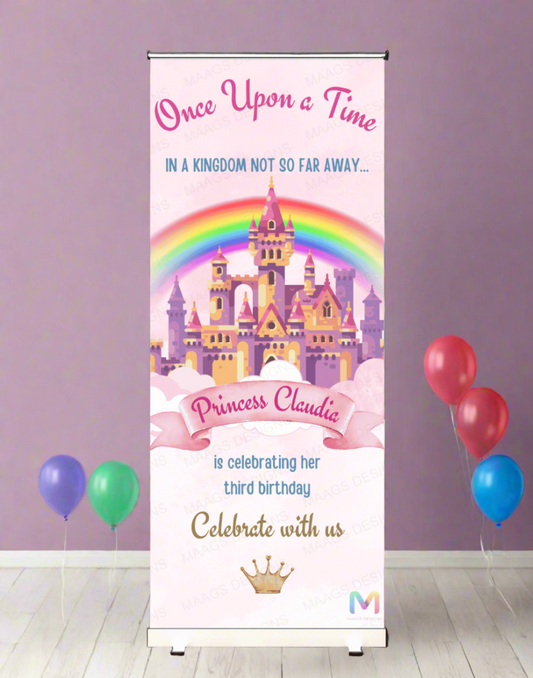 Castle Themed Birthday Banner Standee (With Stand) - Design #41 (6ft x 2.5ft) | Celebration Banner, Event Banner, Party Banner