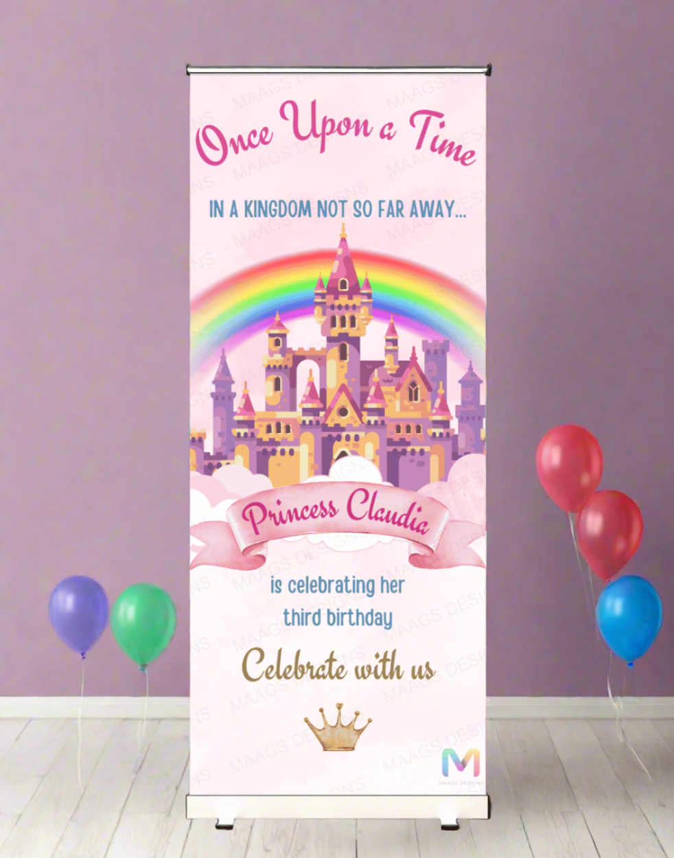 Birthday Banner Standee - #B15, Castle Themed Banner, Birthday Party Banner (With Stand) Banner with Stand