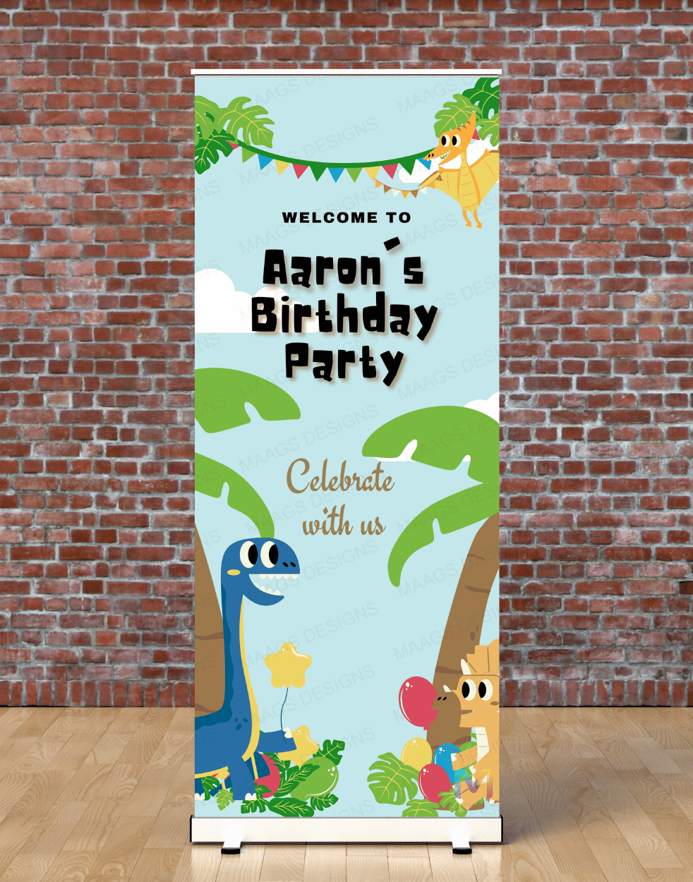 Dinosaur Themed Birthday Banner Standee (With Stand) - Design #38 (6ft x 2.5ft) | Celebration Banner, Event Banner, Party Banner