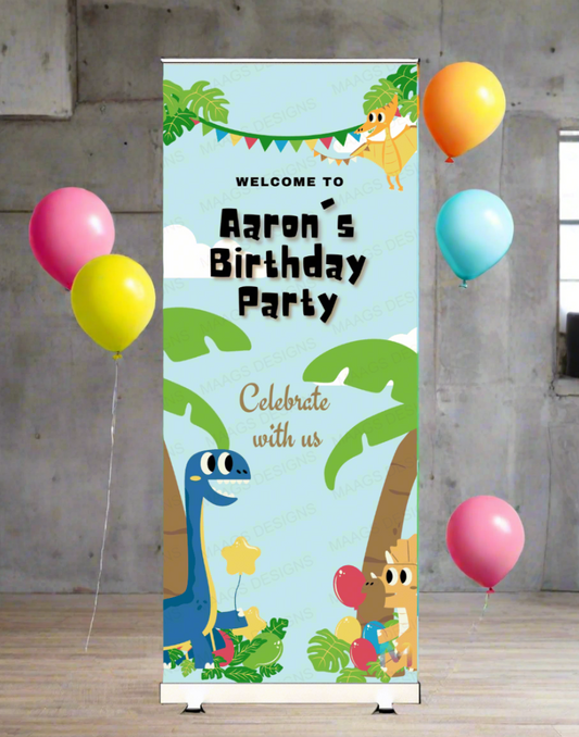 Dinosaur Themed Birthday Banner Standee (With Stand) - Design #38 (6ft x 2.5ft) | Celebration Banner, Event Banner, Party Banner