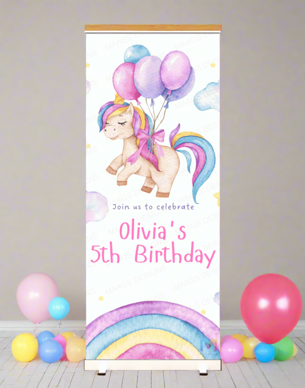 Unicorn Themed Birthday Banner Standee (With Stand) - Design #42 | Celebration Banner, Event Banner, Party Banner