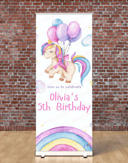 Unicorn Themed Birthday Banner Standee (With Stand) - Design #42 | Celebration Banner, Event Banner, Party Banner