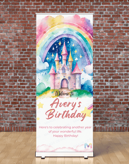 Castle Themed Birthday Banner Standee (With Stand) - Design #40 | Celebration Banner, Event Banner, Party Banner