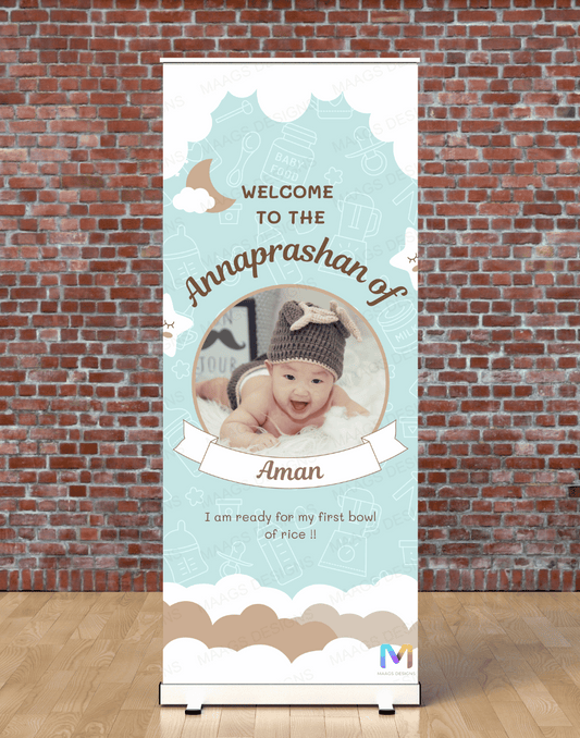 Annaprashan Welcome Banner Roll up Standee - Design #33 (with stand) | Celebration Banner, Event Banner, Party Banner